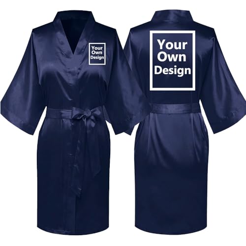 Damen Braut Bademantel mit Wunschtext Frauen personalisiert Robe Kimono Geschenk mit eigenem Bild Personalisierter Fotogeschenk vorne/hinten Pajama für Hochzeit、Poolparty und Pyjamaparty NT02C von JPHCHSC