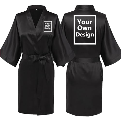 Damen Braut Bademantel mit Wunschtext Frauen personalisiert Robe Kimono Geschenk mit eigenem Bild Personalisierter Fotogeschenk vorne/hinten Pajama für Hochzeit、Poolparty und Pyjamaparty NT02C von JPHCHSC