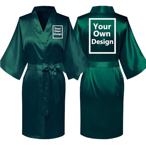 Damen Braut Bademantel mit Wunschtext Frauen personalisiert Robe Kimono Geschenk mit eigenem Bild Personalisierter Fotogeschenk vorne/hinten Pajama für Hochzeit、Poolparty und Pyjamaparty NT02C von JPHCHSC