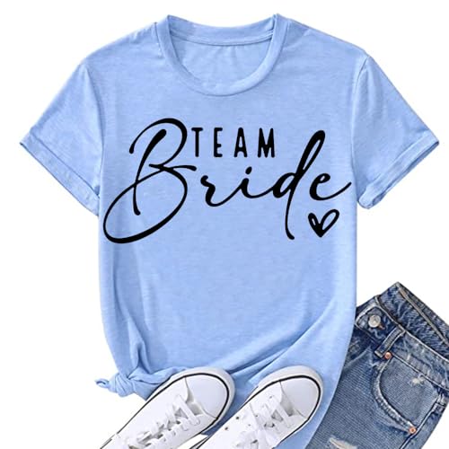Damen Braut T-Shirt Brautjungfer Shirt Sommer Oberteile Casual Rundhals Tshirt Kurzen Ärmeln Hemd Bluse 024 von JPHCHSC