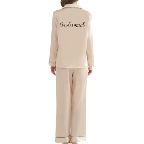 JPHCHSC Damen Braut Satin Langarm Pyjama Brautjungfern Pyjamas Set Braut Maid of Honor Mother Sister Sleepwear Zweiteiliger PJ Set für Hochzeit Party Pajama Party von JPHCHSC