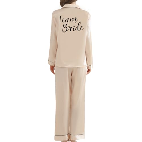 JPHCHSC Damen Braut Satin Langarm Pyjama Brautjungfern Pyjamas Set Braut Maid of Honor Mother Sister Sleepwear Zweiteiliger PJ Set für Hochzeit Party Pajama Party von JPHCHSC