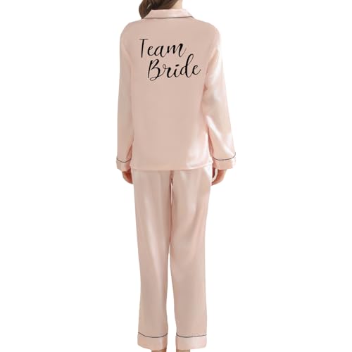 JPHCHSC Damen Braut Satin Langarm Pyjama Brautjungfern Pyjamas Set Braut Maid of Honor Mother Sister Sleepwear Zweiteiliger PJ Set für Hochzeit Party Pajama Party von JPHCHSC