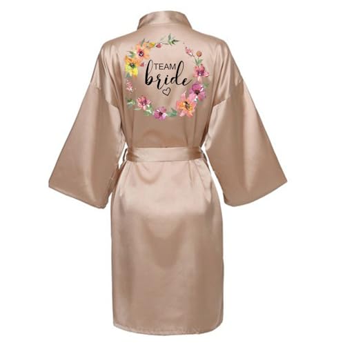 JPHCHSC Damen Brautjungfern Roben Kimono Badmantel Braut Morgenmantel Kimono Kurz Bademantel Satin Robe für Hochzeit Party Pool Party und Pajama Party von JPHCHSC