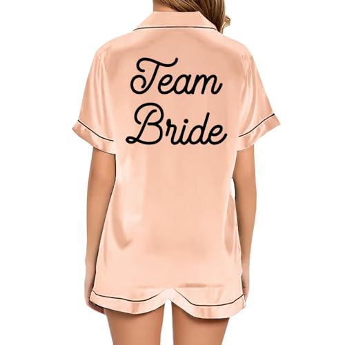 JPHCHSC Damen Hen Party Satin Pyjama Set mit Knopfleiste Team Bride Schlafanzug Team Braut Seide Nachtwäsche 21 von JPHCHSC