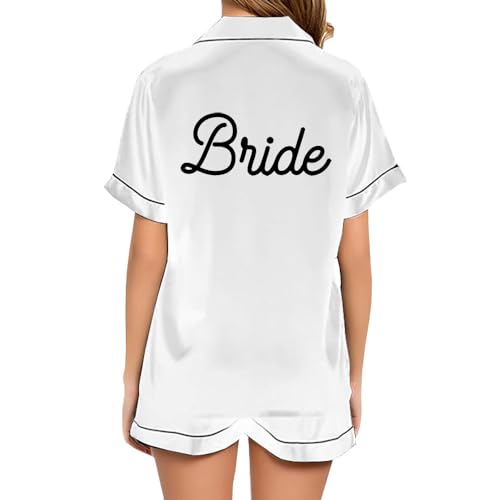 JPHCHSC Damen Hen Party Satin Pyjama Set mit Knopfleiste Team Bride Schlafanzug Team Braut Seide Nachtwäsche 21 von JPHCHSC