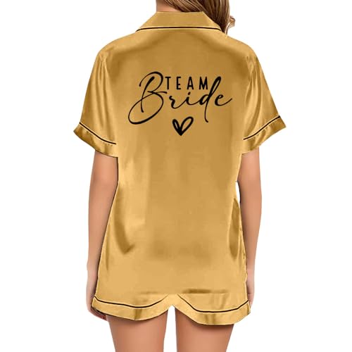 JPHCHSC Damen JGA Zweiteiliger Pjs Sets Bachelorette Party Satin Pyjama Set mit Knopfleiste Team Braut Schlafanzug Brautjungfer Satin Pyjama Set mit Knopfleistes 59 von JPHCHSC