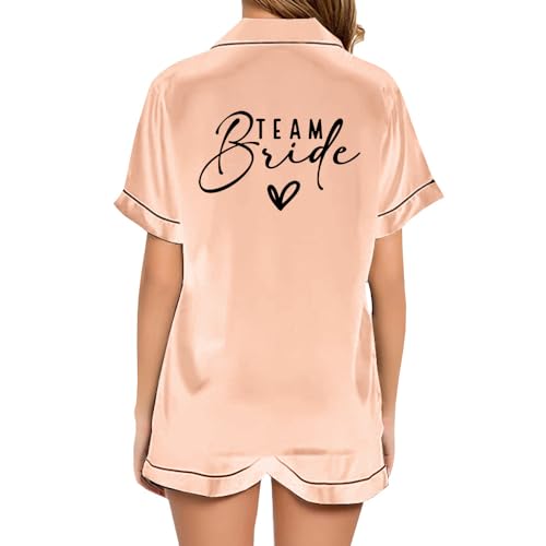JPHCHSC Damen JGA Zweiteiliger Pjs Sets Bachelorette Party Satin Pyjama Set mit Knopfleiste Team Braut Schlafanzug Brautjungfer Satin Pyjama Set mit Knopfleistes 59 von JPHCHSC