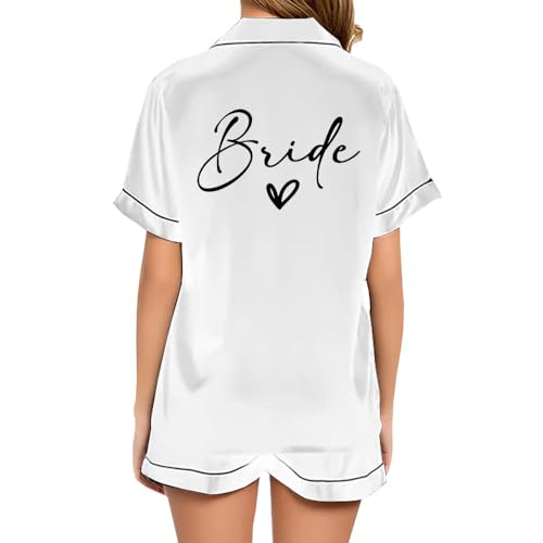 JPHCHSC Damen JGA Zweiteiliger Pjs Sets Bachelorette Party Satin Pyjama Set mit Knopfleiste Team Braut Schlafanzug Brautjungfer Satin Pyjama Set mit Knopfleistes 59 von JPHCHSC