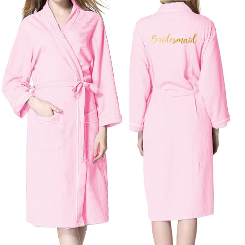 JPHCHSC Hochzeit Bademantel Damen Morgenmantel Waffel Lange Ärmeln Nachtwäsche Brautjungfern Bridesmaid Kimono Schlafanzug mit Tiefer V-Ausschnitt mit Taschen von JPHCHSC