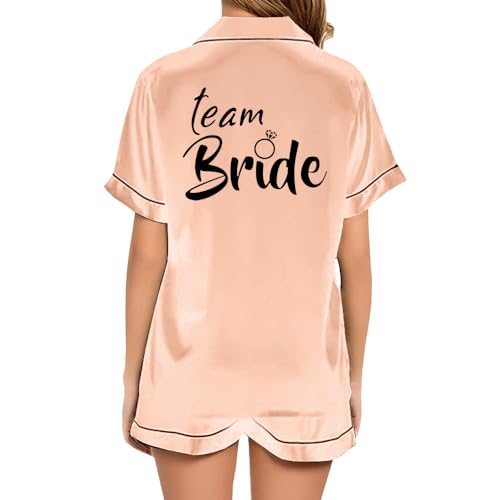 JPHCHSC JGA Seide Nachtwäsche Team Braut,Schlafanzug Frauen,Junggesellenabschied Hen Party Satin Pyjama Set mit Knopfleiste 44 von JPHCHSC