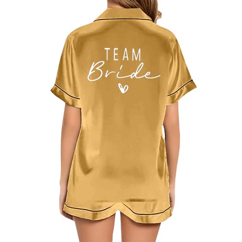JPHCHSC Junggesellinnenabschied Frau/Damen Hen Party Satin Pyjama Set mit Knopfleiste Braut JGA Schlafanzug Brautjungfern Seide Nachtwäsche 23 von JPHCHSC