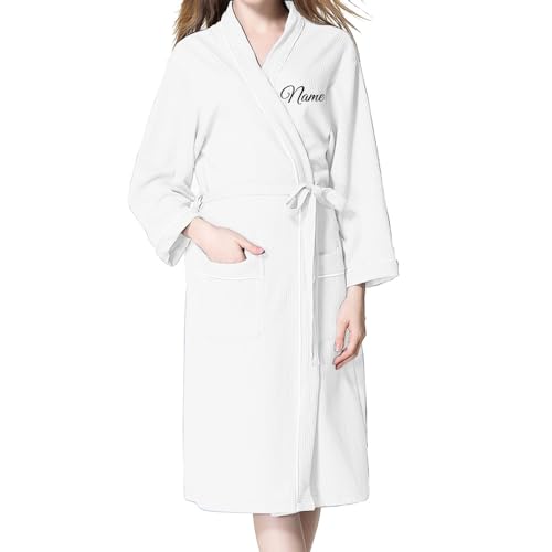 JPHCHSC Personalisiert Damen Morgenmantel Waffel Lange Ärmeln Bademantel Nachtwäsche Kimono Schlafanzug mit Tiefer V-Ausschnitt mit Taschen von JPHCHSC