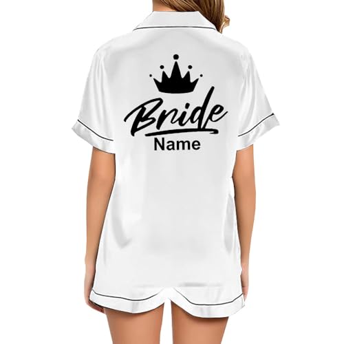 JPHCHSC Personalisierter Braut Schlafanzug mit Knopfleiste JGA Damen Bride Seide Nachtwäsche Hen Party Satin Pyjama Set Zweiteiliger Pjs Sets 51 von JPHCHSC