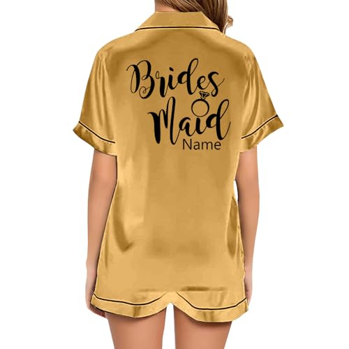 JPHCHSC Personalisierter Damen JGA Seide Nachtwäsches, Brautjungfern Hen Party Satin Pyjama Set, Brautparty Seide Nachtwäsche, Junggesellenabschied Schlafanzug mit Knopfleiste 22 von JPHCHSC
