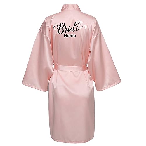 JPHCHSC Personalisierter Hochzeit Kimono Damen Satin Braut Bademantel Kurz Morgenmantel Team Bride Party Pajama mit Gürtel 102 von JPHCHSC