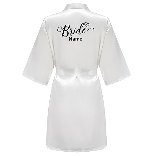 JPHCHSC Personalisierter Hochzeit Kimono Damen Satin Braut Bademantel Kurz Morgenmantel Team Bride Party Pajama mit Gürtel 102 von JPHCHSC