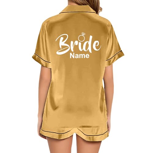 JPHCHSC Personalisierter JGA Seide Nachtwäsche Team Braut,Schlafanzug mit Knopfleiste Frauen,Junggesellenabschied Hen Party Satin Pyjama Set 44 von JPHCHSC