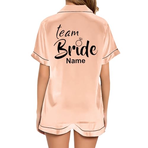 JPHCHSC Personalisierter JGA Seide Nachtwäsche Team Braut,Schlafanzug mit Knopfleiste Frauen,Junggesellenabschied Hen Party Satin Pyjama Set 44 von JPHCHSC