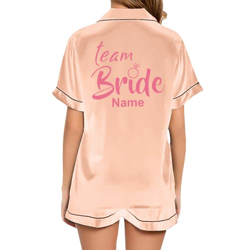 JPHCHSC Personalisierter JGA Seide Nachtwäsche Team Braut,Schlafanzug mit Knopfleiste Frauen,Junggesellenabschied Hen Party Satin Pyjama Set 44 von JPHCHSC