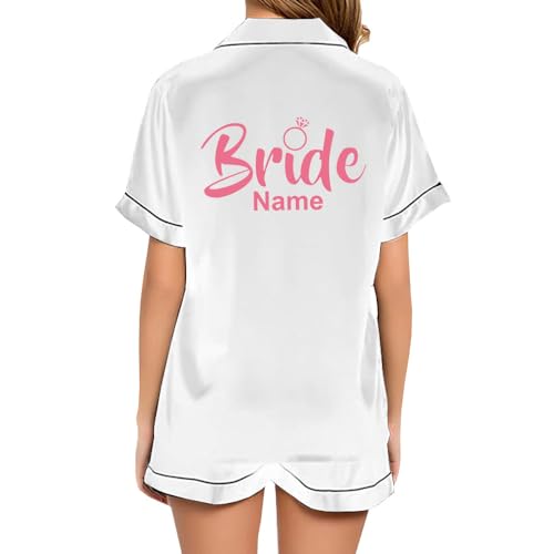 JPHCHSC Personalisierter JGA Seide Nachtwäsche Team Braut,Schlafanzug mit Knopfleiste Frauen,Junggesellenabschied Hen Party Satin Pyjama Set 44 von JPHCHSC