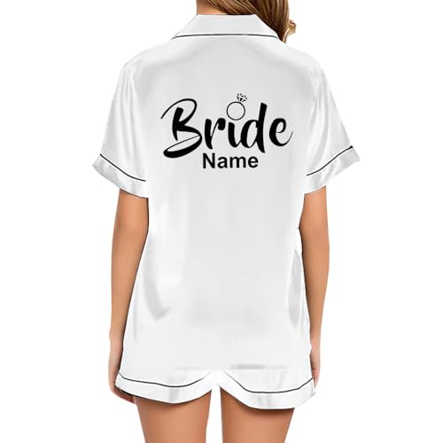 JPHCHSC Personalisierter JGA Seide Nachtwäsche Team Braut,Schlafanzug mit Knopfleiste Frauen,Junggesellenabschied Hen Party Satin Pyjama Set 44 von JPHCHSC
