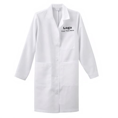 JPHCHSC Personalisierter Laborkittel Baumwolle Damen Herren, Langarm Labormantel Chemie Kittel Arbeitskleidung Arztmantel Schutzkleidung für Labor, Krankenhaus, Studium, Arbeit von JPHCHSC