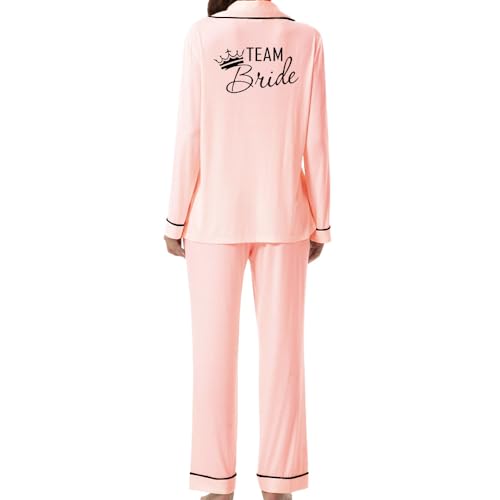 JPHCHSC Team Braut Bride JGA Zweiteiliger Pjs Sets Hen Party Satin Pyjama Set Braut Schlafanzug mit Knopfleiste Brautjungfer Seide Nachtwäsche 61 von JPHCHSC