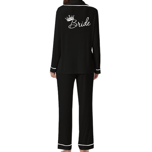 JPHCHSC Team Braut Bride JGA Zweiteiliger Pjs Sets Hen Party Satin Pyjama Set Braut Schlafanzug mit Knopfleiste Brautjungfer Seide Nachtwäsche 61 von JPHCHSC