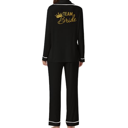 JPHCHSC Team Braut Bride JGA Zweiteiliger Pjs Sets Hen Party Satin Pyjama Set Braut Schlafanzug mit Knopfleiste Brautjungfer Seide Nachtwäsche 61 von JPHCHSC