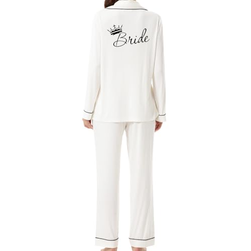 JPHCHSC Team Braut Bride JGA Zweiteiliger Pjs Sets Hen Party Satin Pyjama Set Braut Schlafanzug mit Knopfleiste Brautjungfer Seide Nachtwäsche 61 von JPHCHSC