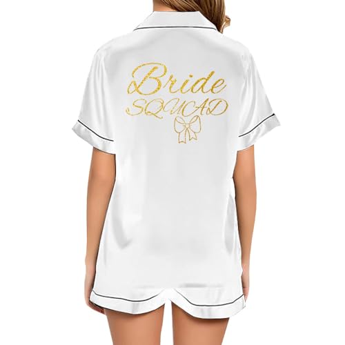 JPHCHSC Team Braut Seide Nachtwäsche Brautjungfer Hausanzug Hen Party Satin Pyjama Set mit Knopfleiste Frauen Hochzeit Party Schlafanzug 72 von JPHCHSC