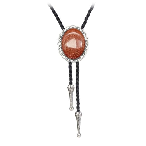 JPJZY BRBAM Keltischer Stil Naturstein Bolo Krawatte Elegant Oval Edelstein Anhänger Leder Krawatte für Damen und Herren, Orange/Abendrot im Zickzackmuster (Sunset Chevron), Medium von JPJZY