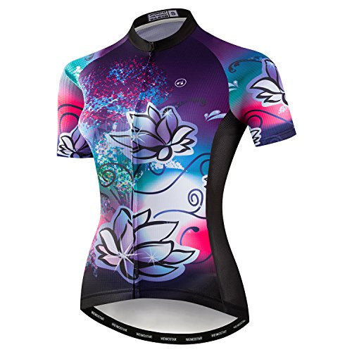 Damen Radfahren Kurzarm Jersey Fahrrad Kleidung Blumen Jacke mit großem reflektierendem Band, Cf2002, Mittel von JPOJPO