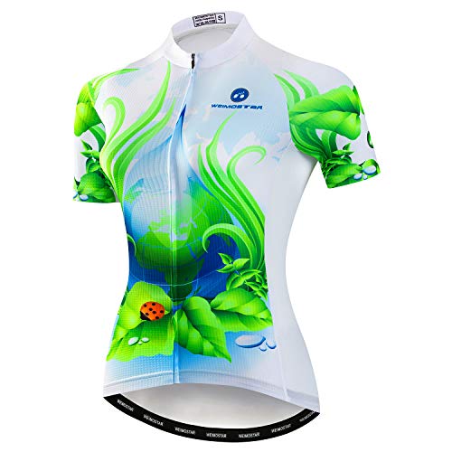Damen Radfahren Kurzarm Jersey Fahrrad Kleidung Blumen Jacke mit großem reflektierendem Band, Cf2018, X-Groß von JPOJPO