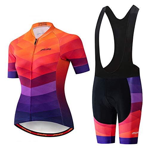 Damen Fahrradtrikot + Shorts Gepolstert Kurzarm Biking Shirts Fahrradbekleidung Fahrrad, Damen, B15, M for Chest32.3-34.6",waist24.4-32" von JPOJPO