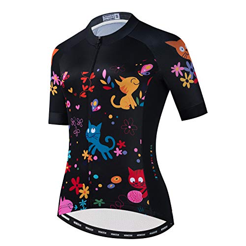 Damen Radtrikot Kurzarm Radsport Shirt Shorts Fahrrad Bike Mädchen Sportbekleidung Kleidung, Katze, Mittel von JPOJPO