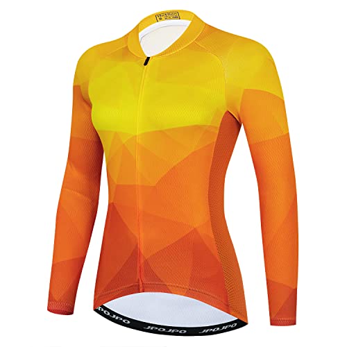 Damen Radtrikot Langarm Fahrrad Bekleidung Sport Tops, Orange/Abendrot im Zickzackmuster (Sunset Chevron), XX-Large von JPOJPO