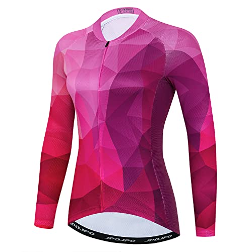 Damen Radtrikot Langarm Fahrrad Kleidung Sport Tops, rose, Klein von JPOJPO