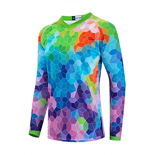 Damen Radtrikot MTB Downhill Bike T-Shirt Langarm Motorrad Motocross Off-Road Kleidung Quick-Dry Tops, 4, Large von JPOJPO