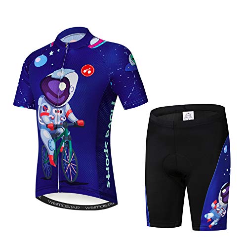 Fahrradtrikot für Kinder, kurzärmelig, Cartoon-Rennrad, Mountainbike, Trikot, Set/Top/Short für Mädchen und Jungen, atmungsaktiv, Alien Bike, Large von JPOJPO