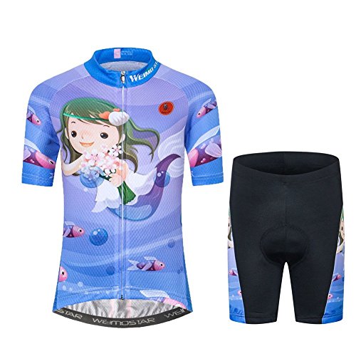 Fahrradtrikot für Kinder, kurzärmelig, Cartoon-Rennrad, Mountainbike, Trikot, Set/Top/Short für Mädchen und Jungen, atmungsaktiv, Blau, Groß von JPOJPO