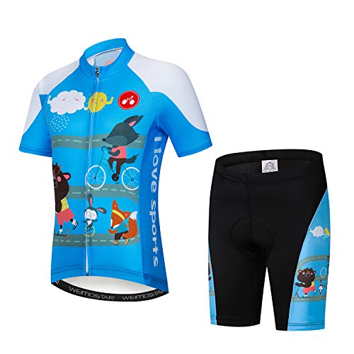 Fahrradtrikot für Kinder, kurzärmelig, Cartoon-Rennrad, Mountainbike, Trikot, Set/Top/Short für Mädchen und Jungen, atmungsaktiv, Blue Fox, Small von JPOJPO