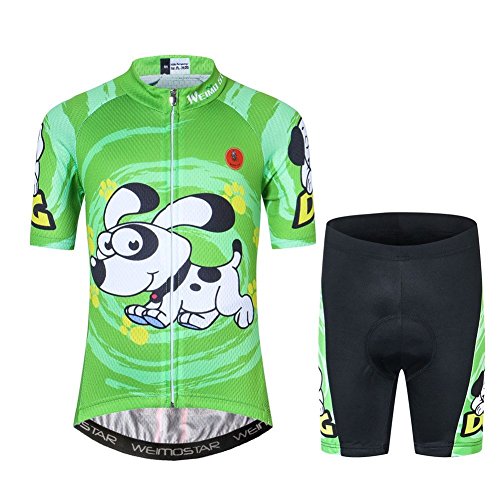 Fahrradtrikot für Kinder, kurzärmelig, Cartoon-Rennrad, Mountainbike, Trikot, Set/Top/Short für Mädchen und Jungen, atmungsaktiv, Grün , M von JPOJPO