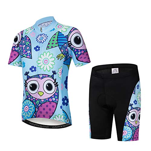 Fahrradtrikot für Kinder, kurzärmelig, Cartoon-Rennrad, Mountainbike, Trikot, Set/Top/Short für Mädchen und Jungen, atmungsaktiv, Hell, blau, Medium von JPOJPO