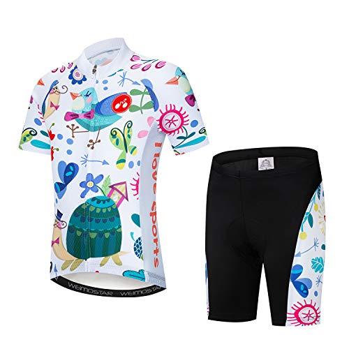 Fahrradtrikot für Kinder, kurzärmelig, Cartoon-Rennrad, Mountainbike, Trikot, Set/Top/Short für Mädchen und Jungen, atmungsaktiv, Weißer Vogel, Klein von JPOJPO