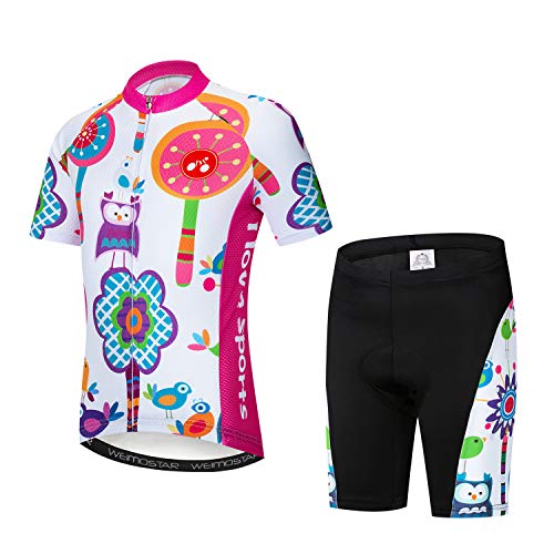 Fahrradtrikot für Kinder, kurzärmelig, Cartoon-Rennrad-Trikot, Set/Top/Shorts, für Mädchen und Jungen, atmungsaktiv, Rosa Blume, XX-Large von JPOJPO