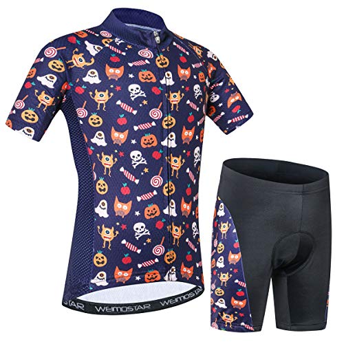 Fahrradtrikot für Kinder, kurzärmelig, Cartoon-Rennrad-Trikot, Set/Top/Shorts, für Mädchen und Jungen, atmungsaktiv, totenkopf, Klein von JPOJPO