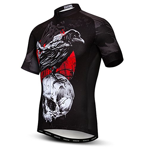 Herren Radtrikot Kurzarm Mountainbike Shirt MTB Top Reißverschlusstasche Reflektierender Totenkopf, A3, XX-Large von JPOJPO