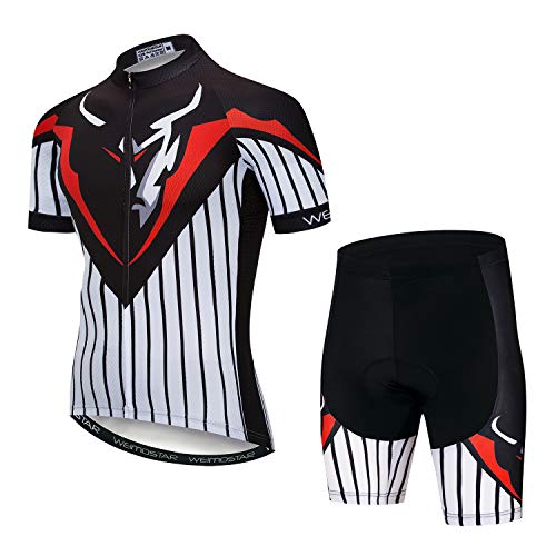 Herren Radtrikot und Shorts Set Kurzarm Bike Jersey und Shorts Bergkleidung Sommer Tragen Schnell Trocken, Schwarz Rot, Large von JPOJPO